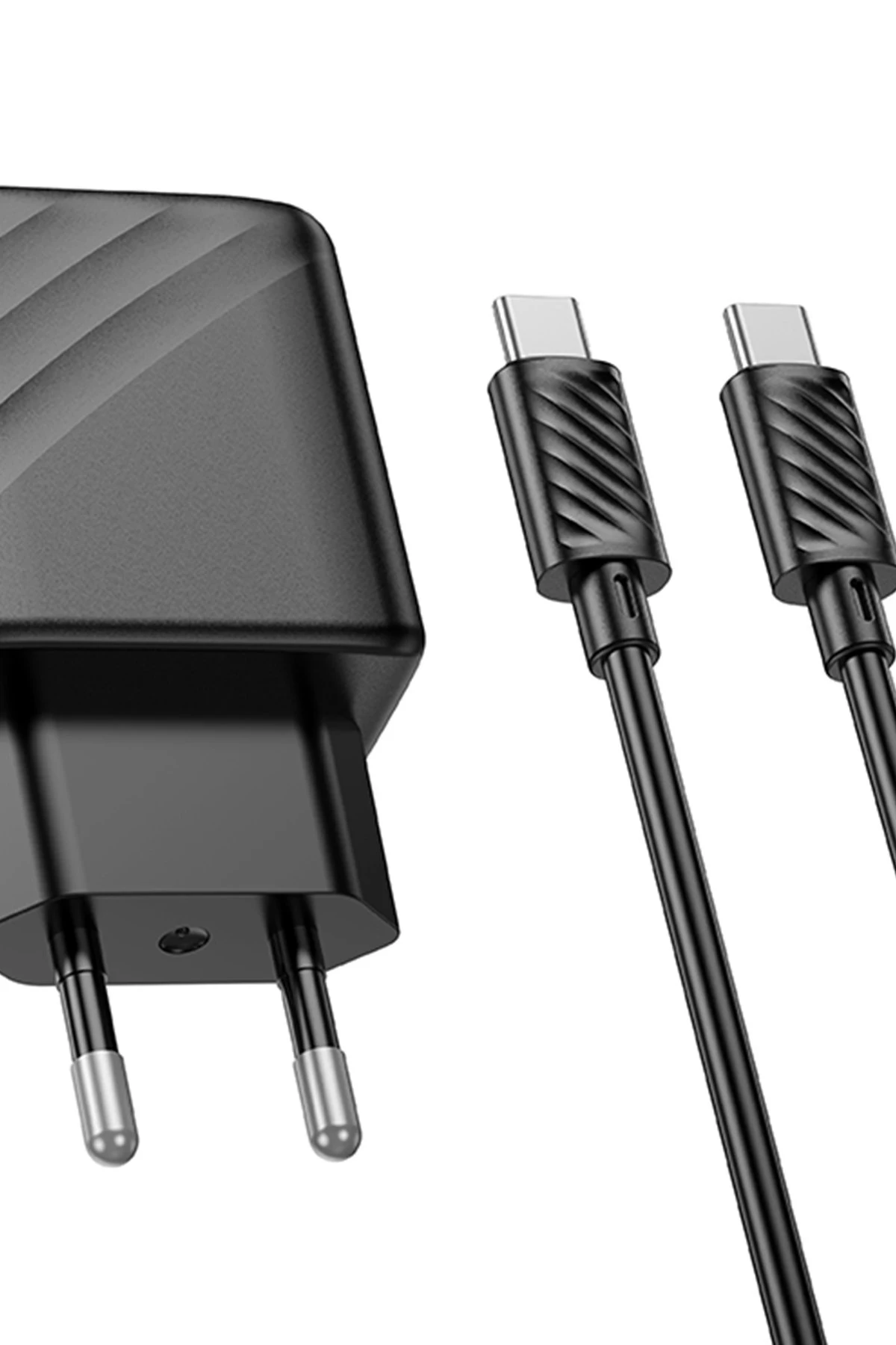 Hoco. CS23A Sunlight 30W 1 Adet Type-C ve 1 Adet USB 3.0 QC Çıkışlı Ekstra Type-C to Type-C Kablolu PD Hızlı Şarj Aleti