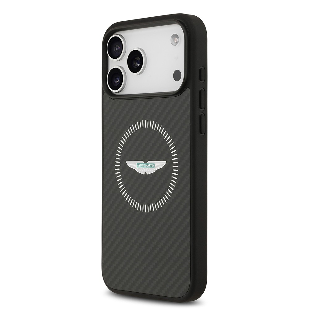 Apple iPhone 17 Pro Max Kılıf Aston Martin Orjinal Lisanslı M-safe Şarj Özellikli Karbon Fiber Kapak
