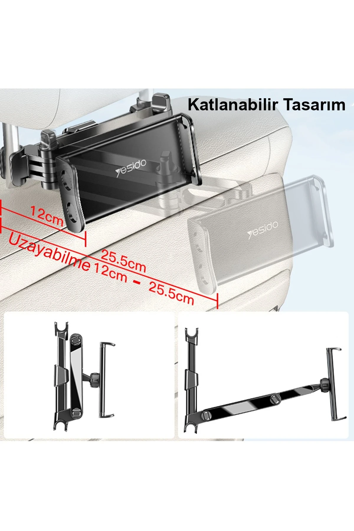 Yesido C117 360 Derece Ayarlanabilir Klipsli Koltuk Arkası Telefon Tablet Tutucu