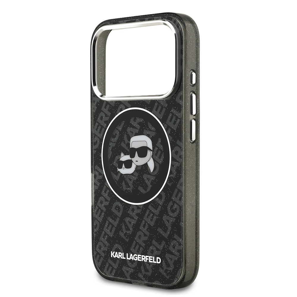Apple iPhone 17 Pro Kılıf Karl Lagerfeld Orjinal Lisanslı Parlayan Simli Karl & Choupette Heads Kapak