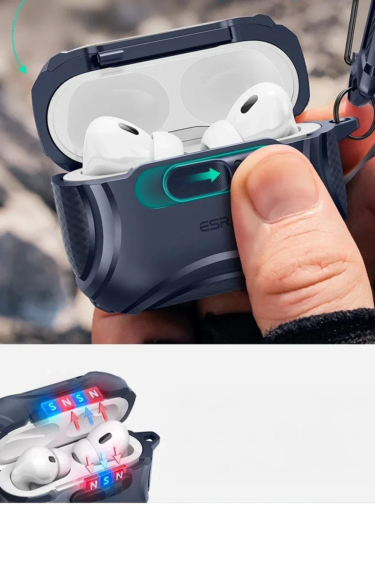 ESR Apple Airpods Pro 3 (3.nesil) Cyber FlickLock Magsafe Şarj Destekli Kilitli Kılıf