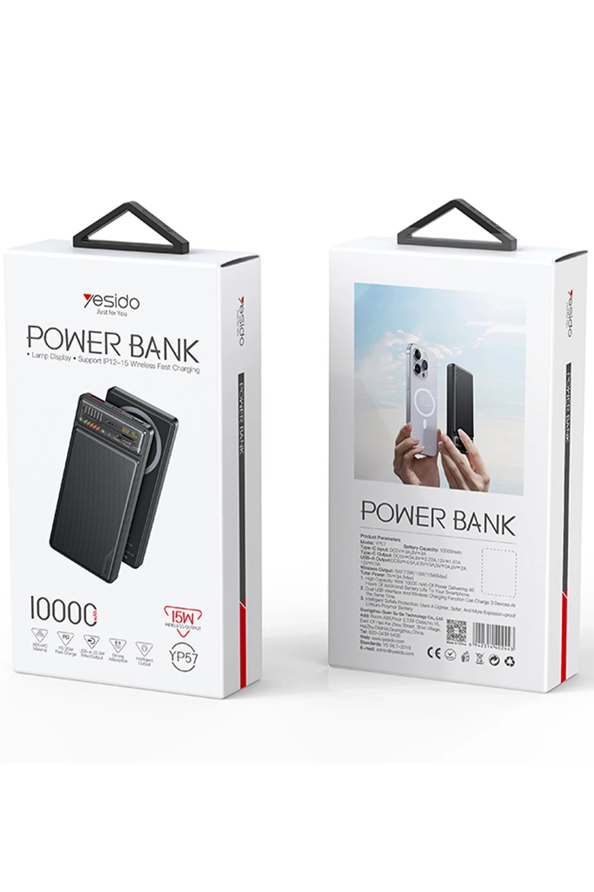 Yesido YP57 10.000 mAh Led Şarj Göstergeli 22.5W USB3.0 ve 20W Type-C Çıkışlı 15W Kablosuz Şarjlı PD Hızlı Şarj Magsafe Powerbank