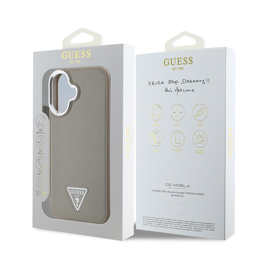 Apple iPhone 16 Plus Kılıf Guess Orjinal Lisanslı M-safe Şarj Özellikli Grained Triangle Kapak