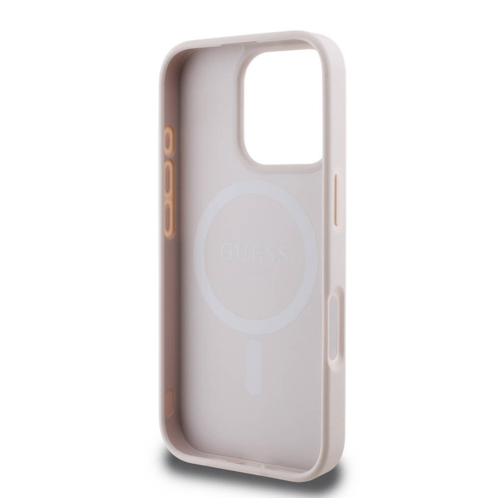 Apple iPhone 16 Pro Kılıf Guess Orjinal Lisanslı M-safe Şarj Özellikli 4G Desenli Yazı Logolu Peony Kapak