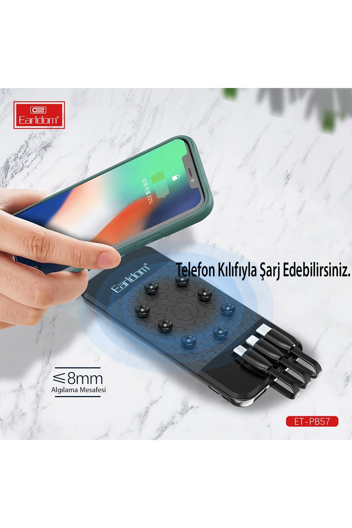 Earldom PB57 10.000 mAh 5in1 Kablosuz Şarjlı PD Hızlı Şarj Powerbank