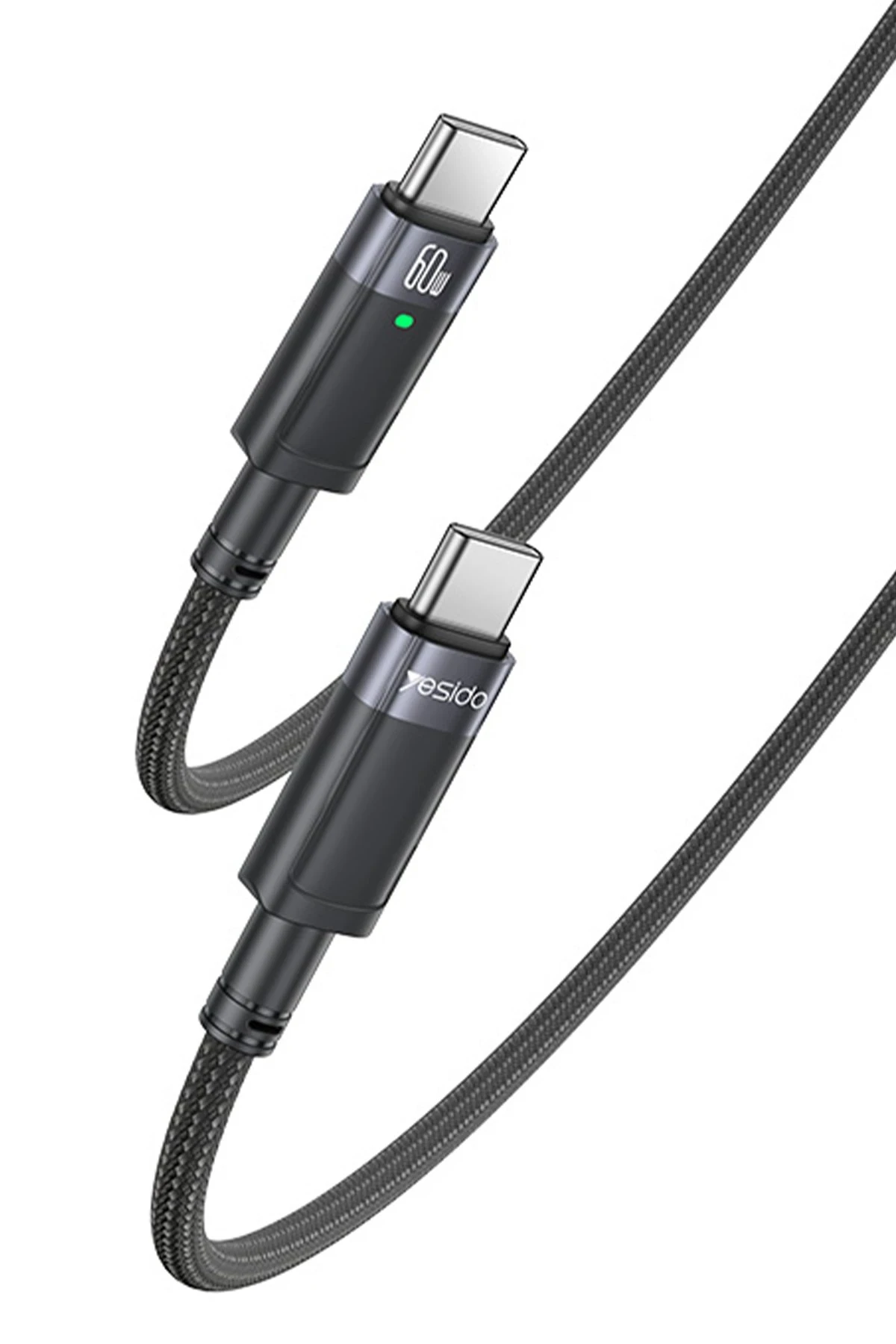 Yesido CA160 1.2M 60W Type-C to Type-C Otomatik Şarj Kesme Özellikli PD Hızlı Şarj Kablosu