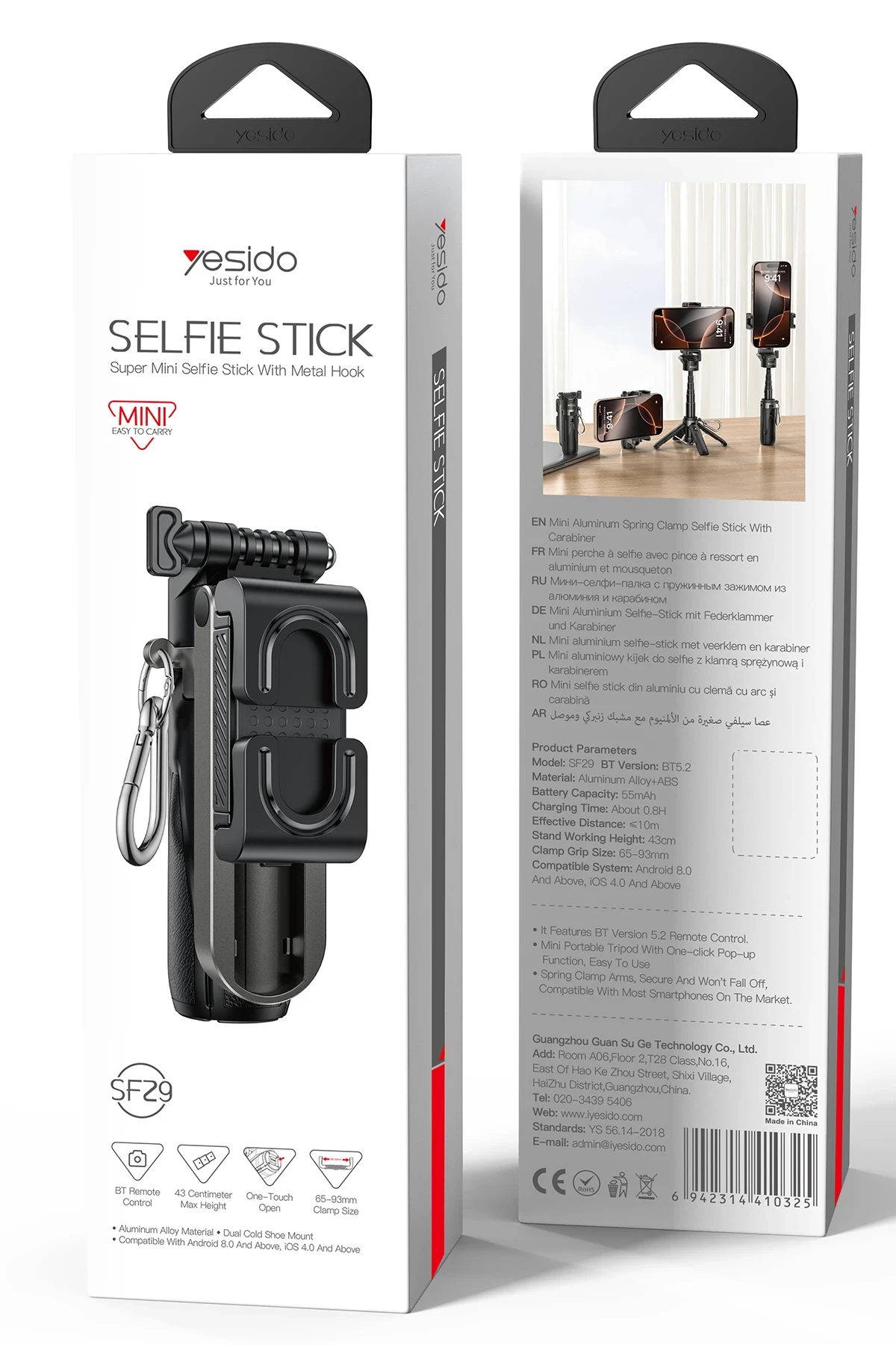 Yesido SF29 Ayarlanabilir BT 5.2 Tripod Özellikli Mini Selfie Çubuğu