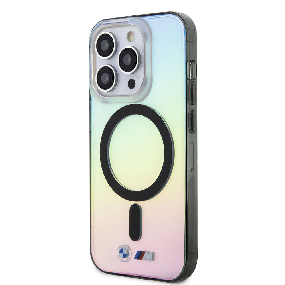 Apple iPhone 15 Pro Max Kılıf BMW M-safe Şarj Özellikli Transparan Renk Geçişli Iridescent Orjinal Lisanslı Kapak