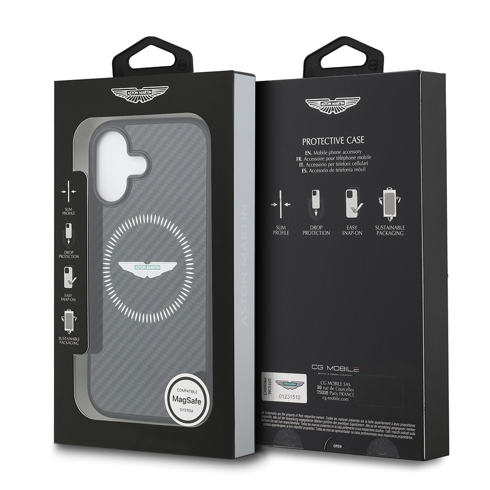 Apple iPhone 17 Kılıf Aston Martin Orjinal Lisanslı M-safe Şarj Özellikli Karbon Fiber Kapak