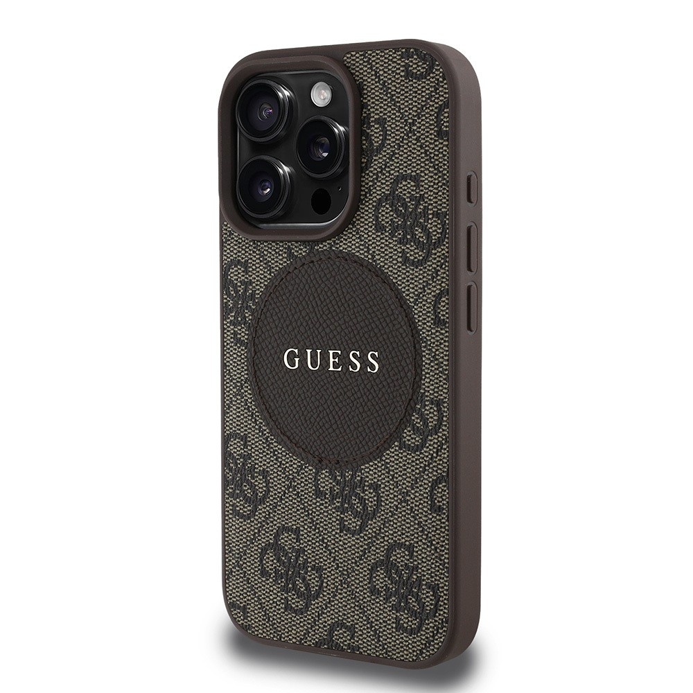 Apple iPhone 15 Pro Max Kılıf Guess Orjinal Lisanslı M-safe Şarj Özellikli Yazı Logolu Circle Classic Kapak