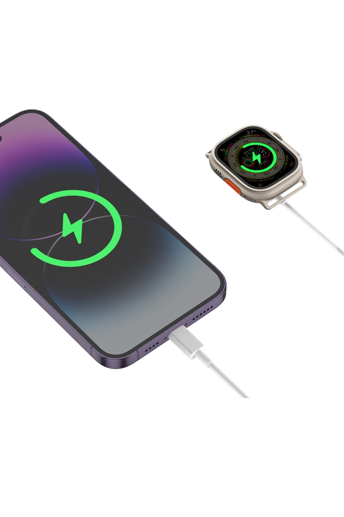 Keephone IC-013 Type-C to Lightning ve Kablosuz Saat Şarj Çıkışlı 2in1 Hızlı Şarj Kablosu