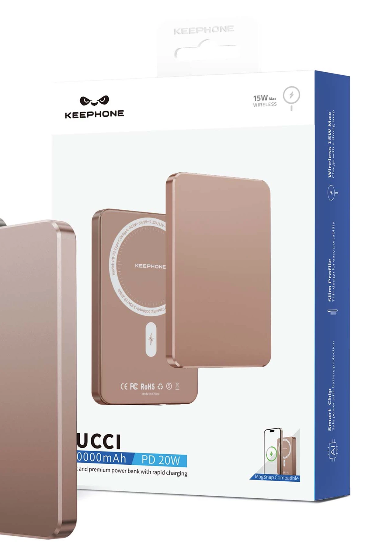 Keephone PB33 Lucci 5.000 mAh 20W Type-C 15W Kablosuz Şarj PD Magsafe Powerbank