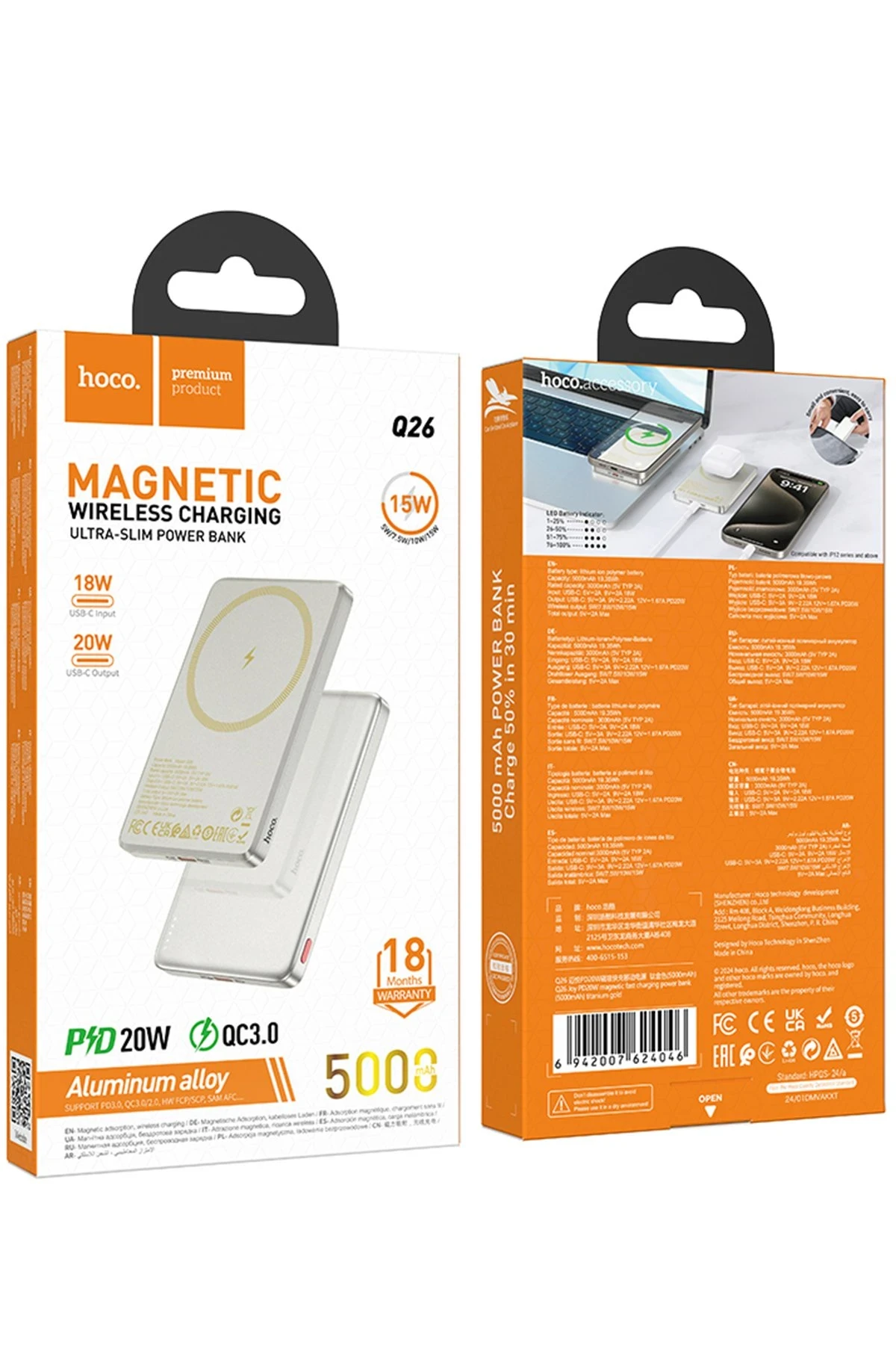 Hoco. Q26 5.000 mAh PD Magsafe Mini Powerbank