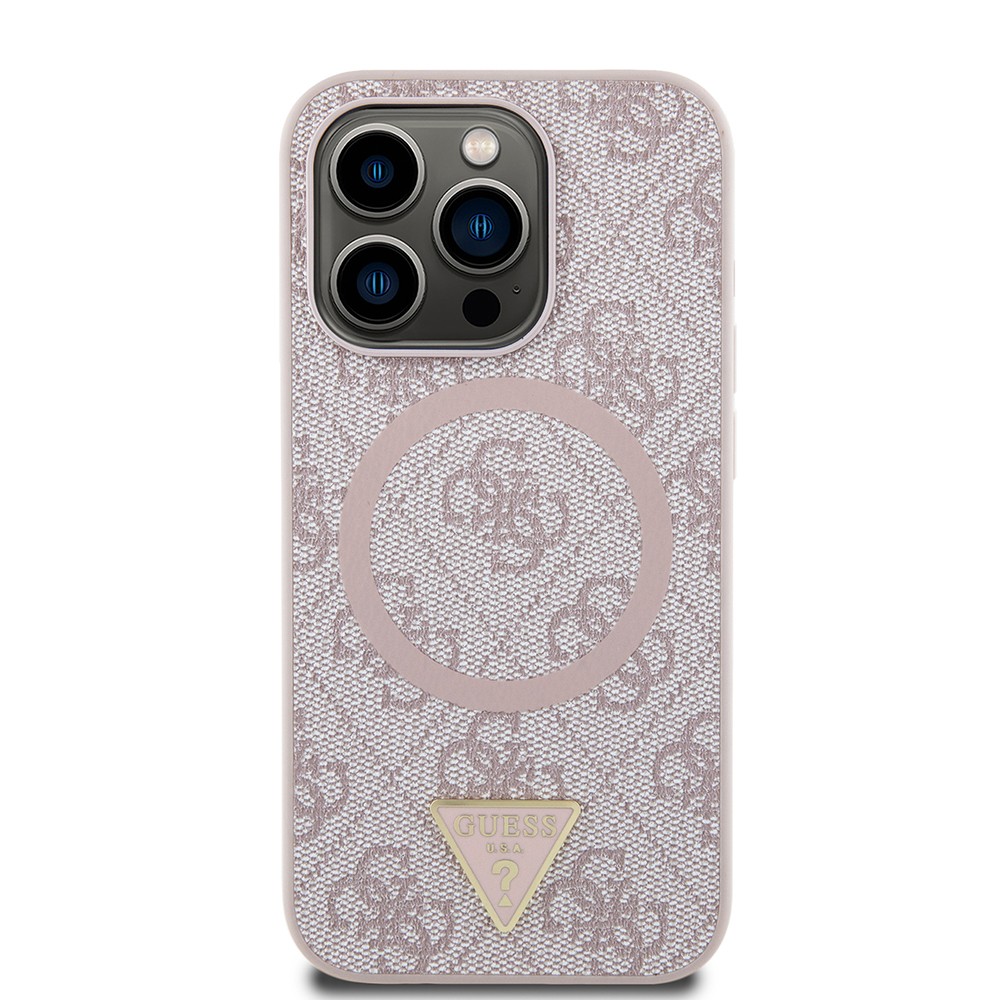 Apple iPhone 16 Pro Max Kılıf Guess Orjinal Lisanslı M-safe Şarj Özellikli PU Üçgen Logo 4G Desenli Kapak