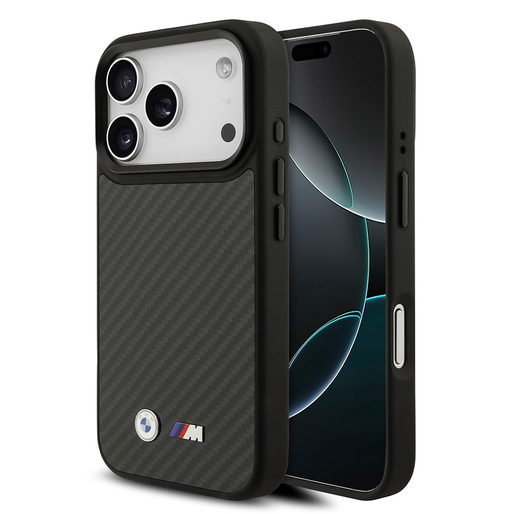 Apple iPhone 17 Pro Kılıf BMW Orjinal Lisanslı M-safe Şarj Özellikli Karbon Fiber Metal Logolu Kapak