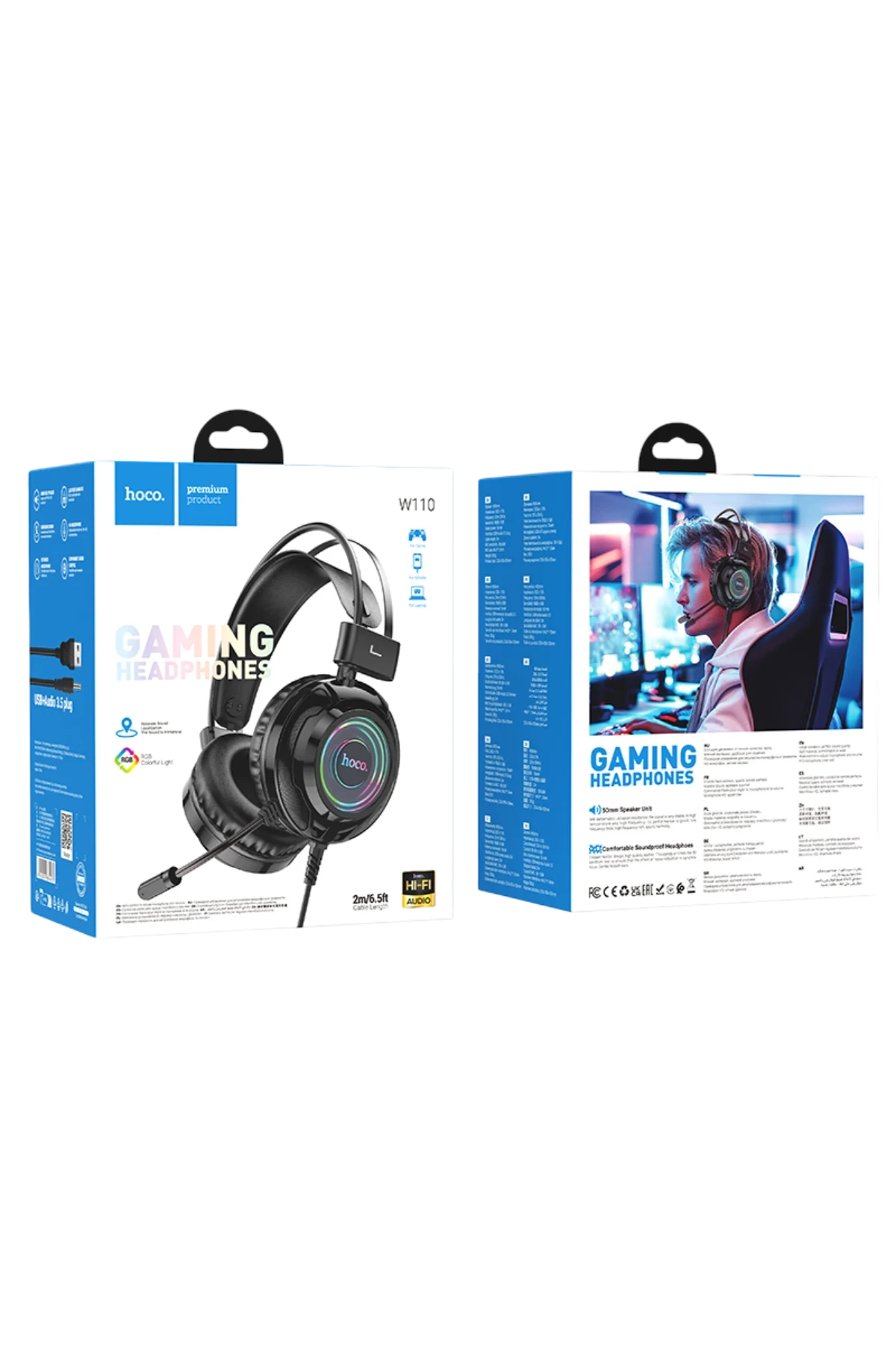 Hoco. W110 RGB Aydınlatmalı 2M Kablolu Kafaüstü Gaming Kulaklık