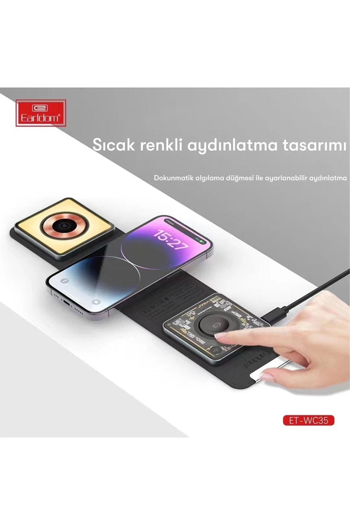 Earldom WC35 3in1 15W Magsafe Katlanabilir Masaüstü Kablosuz Şarj Standı