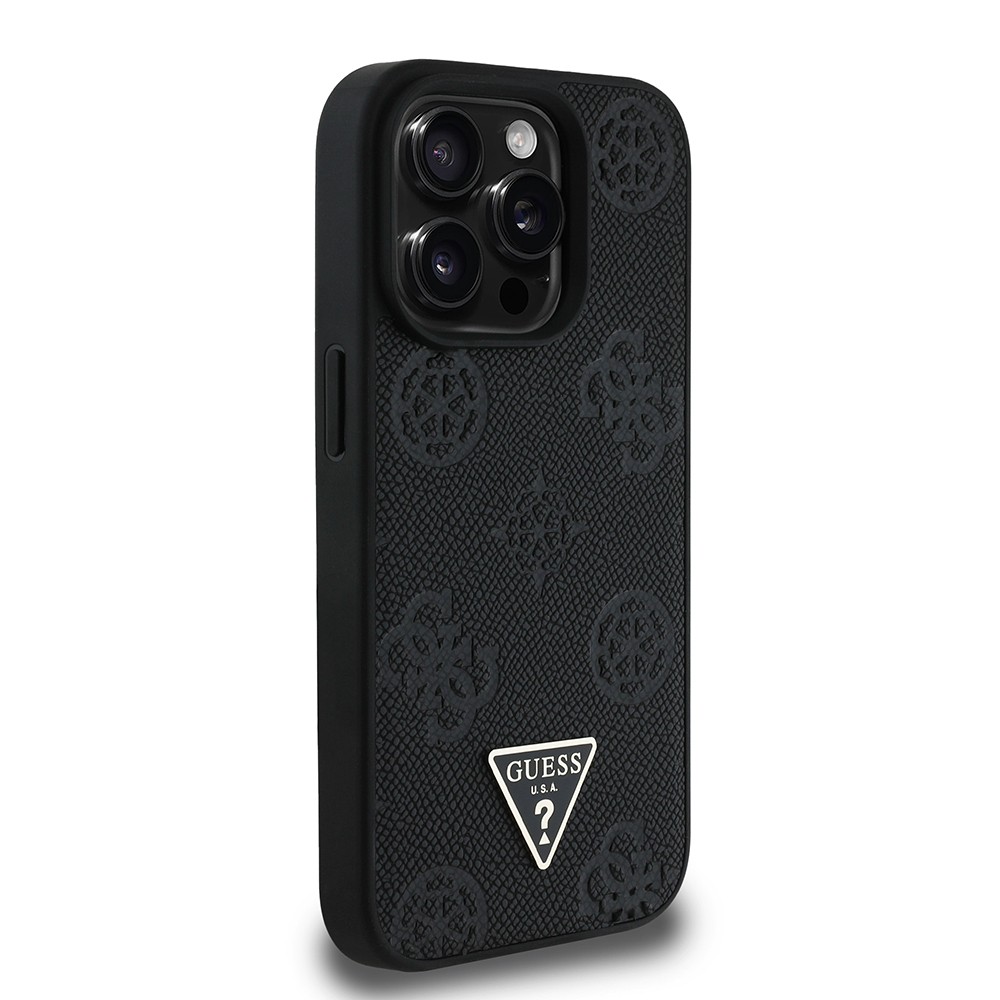 Apple iPhone 15 Pro Max Kılıf Guess Orjinal Lisanslı M-safe Şarj Özellikli Sıcak Baskılı Üçgen Logolu PU Deri Peony Kapak
