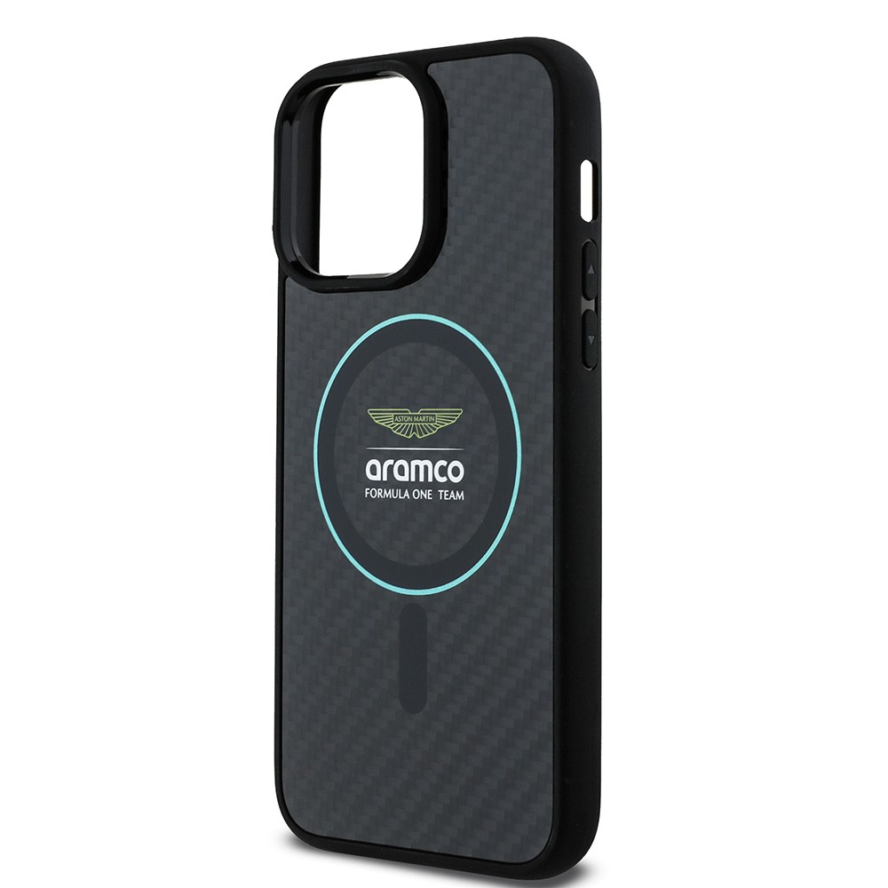 Apple iPhone 14 Pro Max Kılıf Aston Martin Orjinal Lisanslı M-safe Şarj Özellikli Renkli Halka ve Karbon Fiber Tasarımlı Kapak