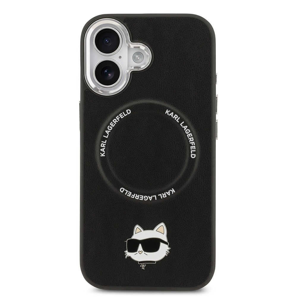 Apple iPhone 17 Kılıf Karl Lagerfeld Orjinal Lisanslı M-safe Şarj Özellikli Metal Kamera ve Buton Tasarımlı Choupette PU Deri Kapak