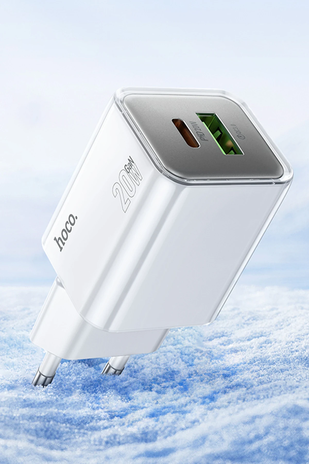 Hoco. N46 Glorious 1 Adet Type-C ve 1 Adet USB Çıkışlı Ekstra Type-C to Type-C Kablolu 20W PD Hızlı Şarj Aleti