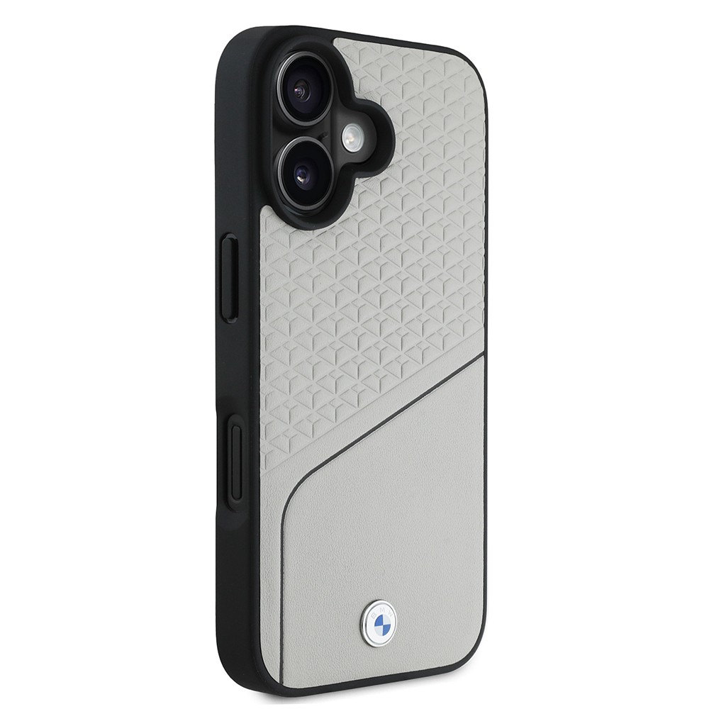 Apple iPhone 16 Kılıf BMW Orjinal Lisanslı M-safe Şarj Özellikli Metal Logolu Dokulu ve Çizgili Deri Kapak