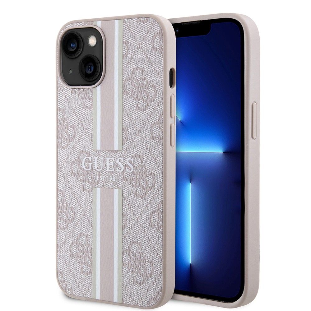 Apple iPhone 14 Kılıf Guess Orjinal Lisanslı M-safe Şarj Özellikli 4G Şerit Tasarımlı Printed Kapak