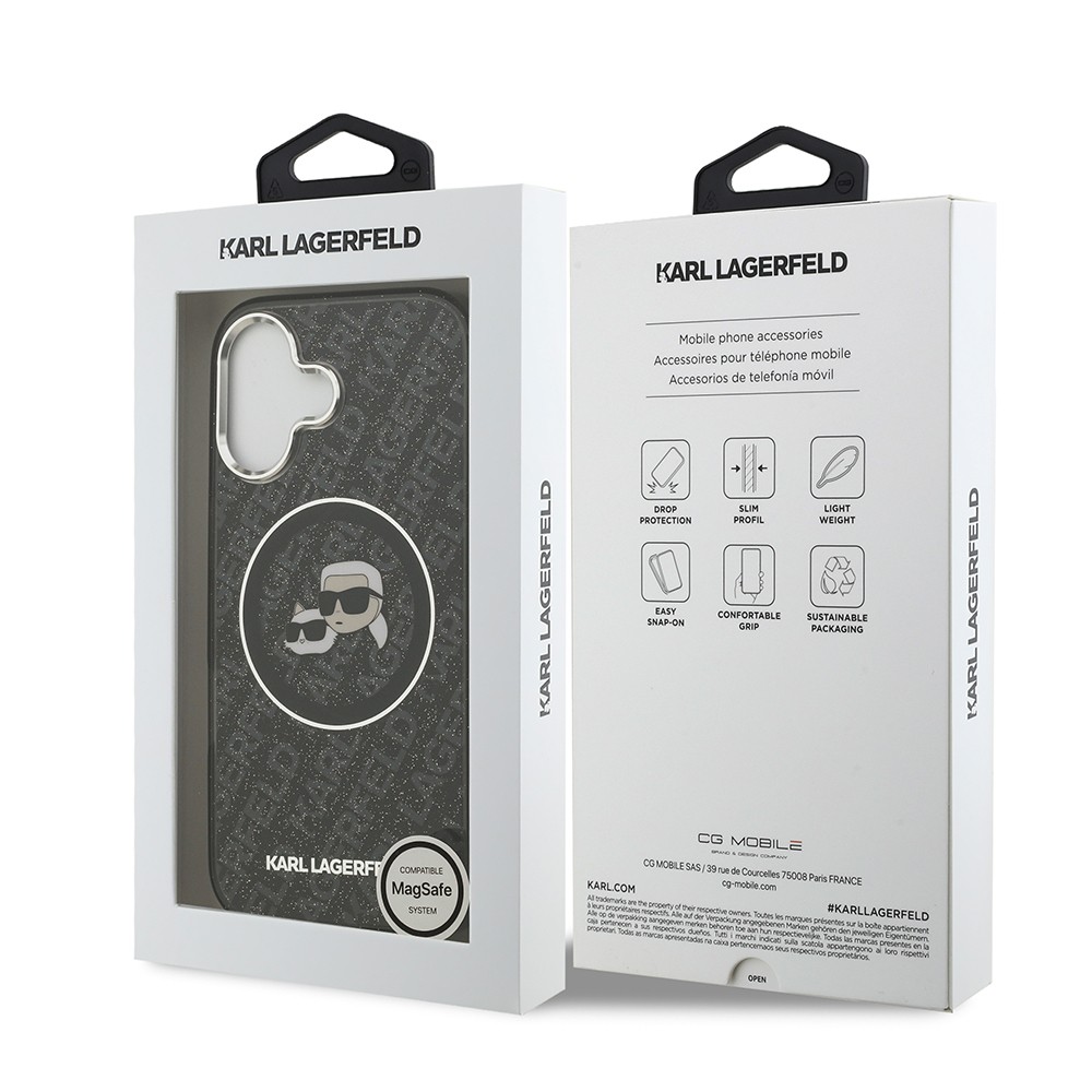 Apple iPhone 17 Kılıf Karl Lagerfeld Orjinal Lisanslı Parlayan Simli Karl & Choupette Heads Kapak