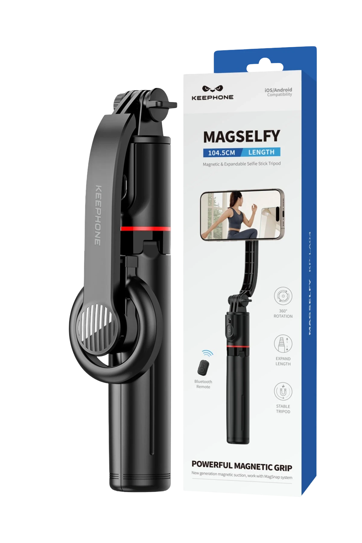 Keephone KP-LA04 MagSelfy 360 Derece Ayarlanabilir Magsafe Özellikli 104.5cm BT Selfie Gimbal