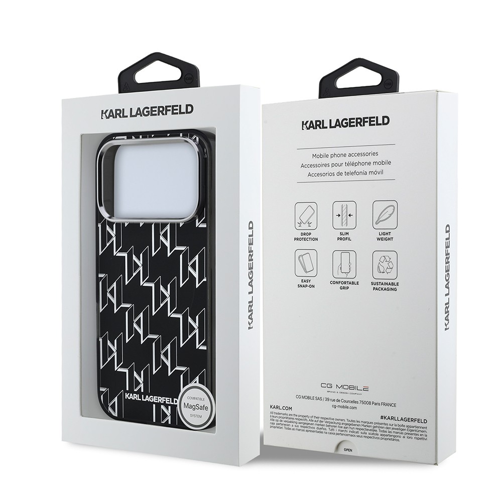 Apple iPhone 17 Pro Max Kılıf Orjinal Lisanslı M-safe Şarj Özellikli Karl Lagerfeld IML Baskılı Monogram Dizayn Kapak