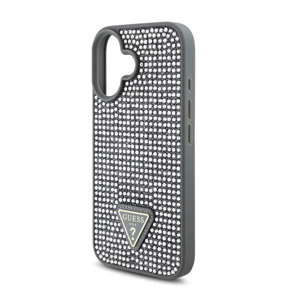 Apple iPhone 16 Kılıf Guess Orjinal Lisanslı Taşlı Arka Yüzey Üçgen Logolu Kapak