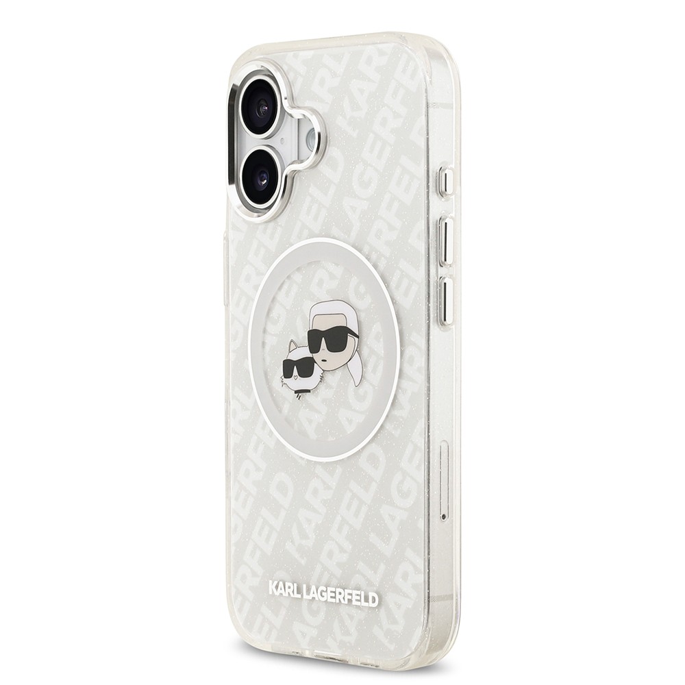 Apple iPhone 17 Kılıf Karl Lagerfeld Orjinal Lisanslı Parlayan Simli Karl & Choupette Heads Kapak