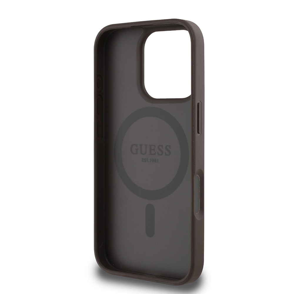 Apple iPhone 16 Pro Kılıf Guess Orjinal Lisanslı M-safe Şarj Özellikli Yazı Logolu Circle Classic Kapak