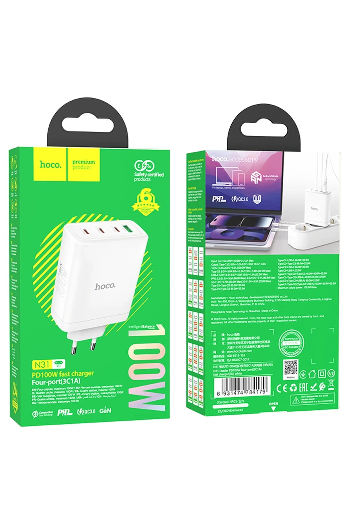 Hoco. N31 Leader PD 100W 3 Adet Type-C 1 Adet USB Şarj Aleti
