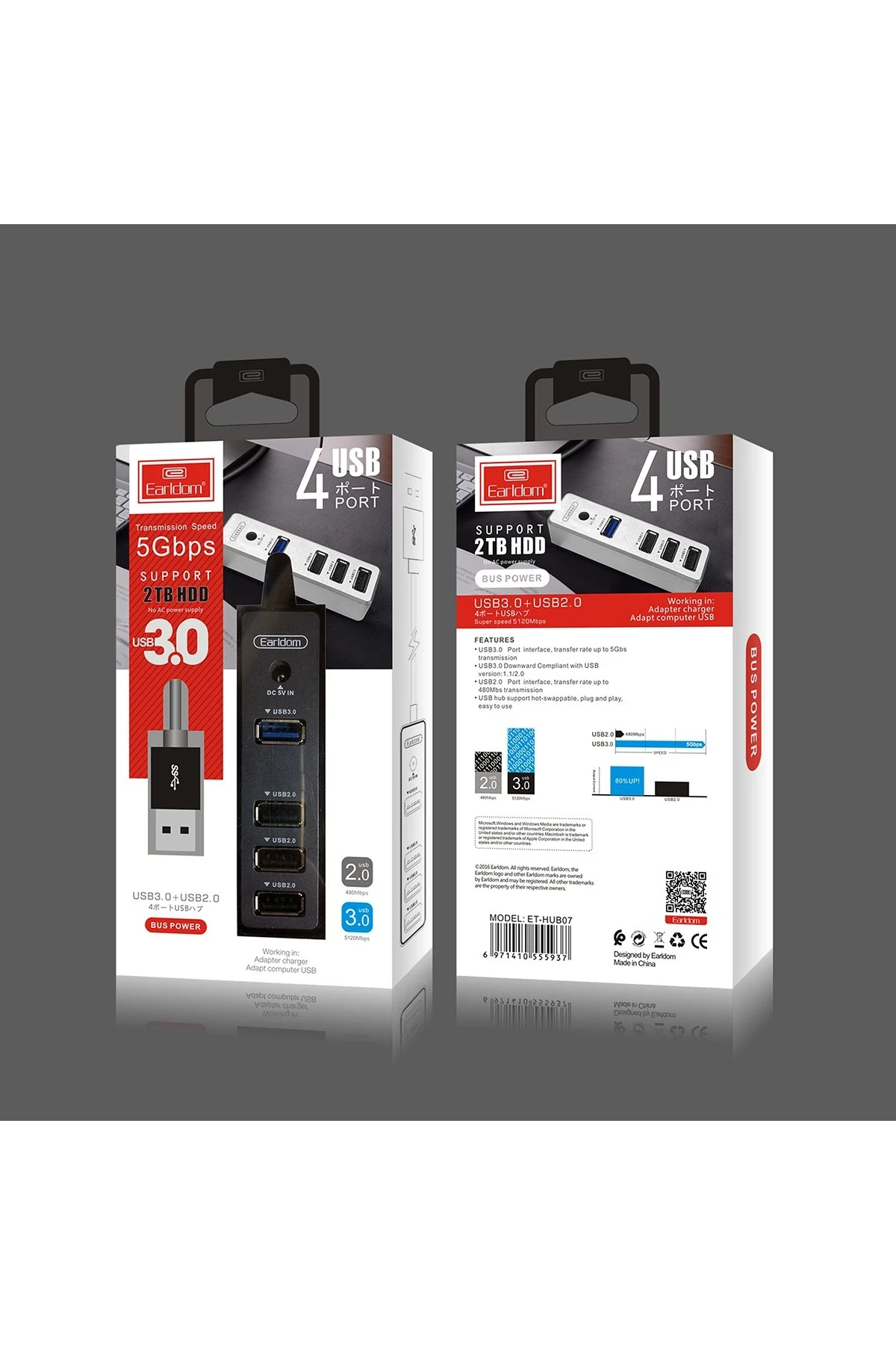 Earldom HUB07 Tak Çalıştır 3 Adet Usb 2.0 ve 1 Adet Usb 3.0 Çıkışlı Usb Çoklayıcı