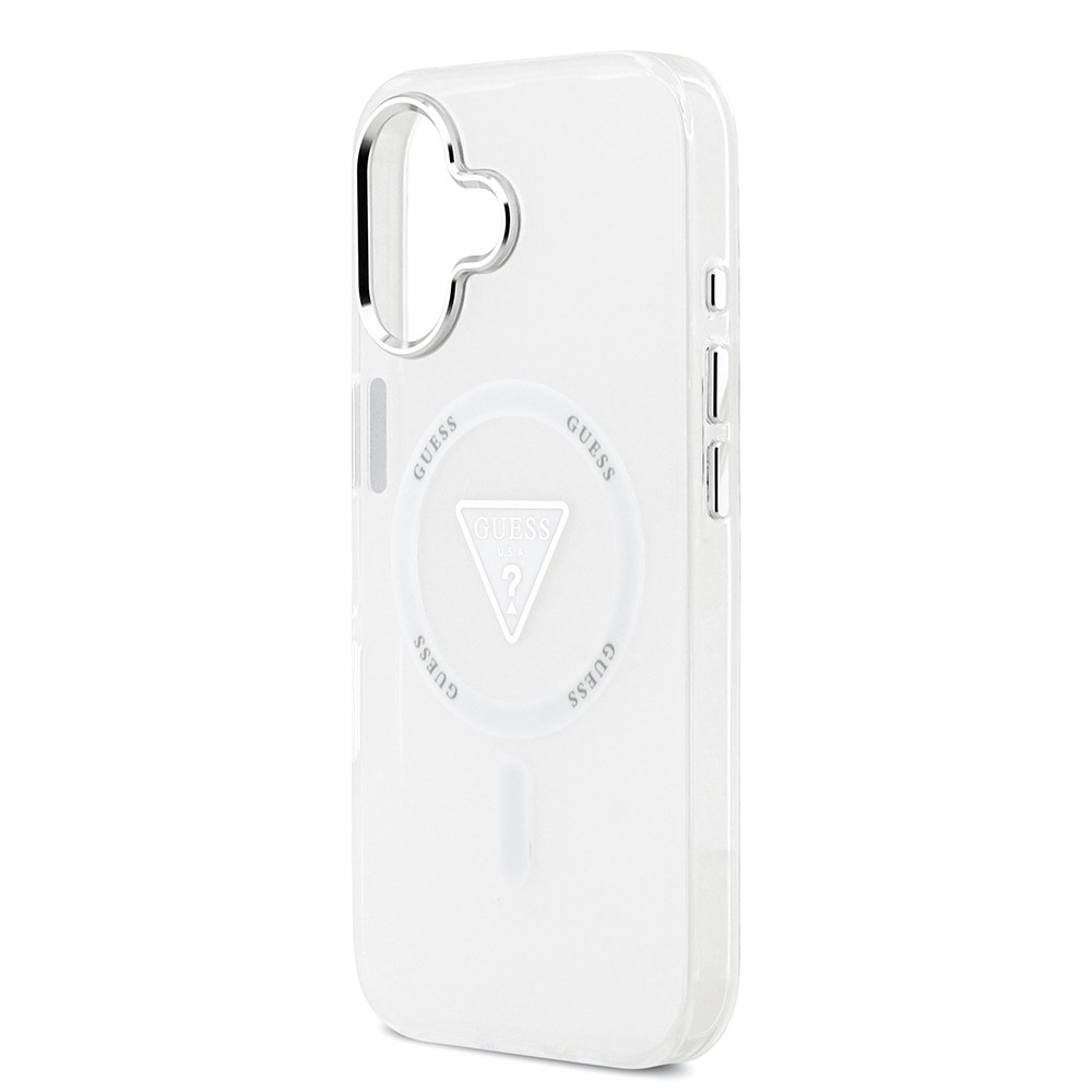 Apple iPhone 17 Kılıf Guess Orjinal Lisanslı M-safe Şarj Özellikli IML Baskılı Üçgen Logolu Metal Kamera Çerçeveli Kapak