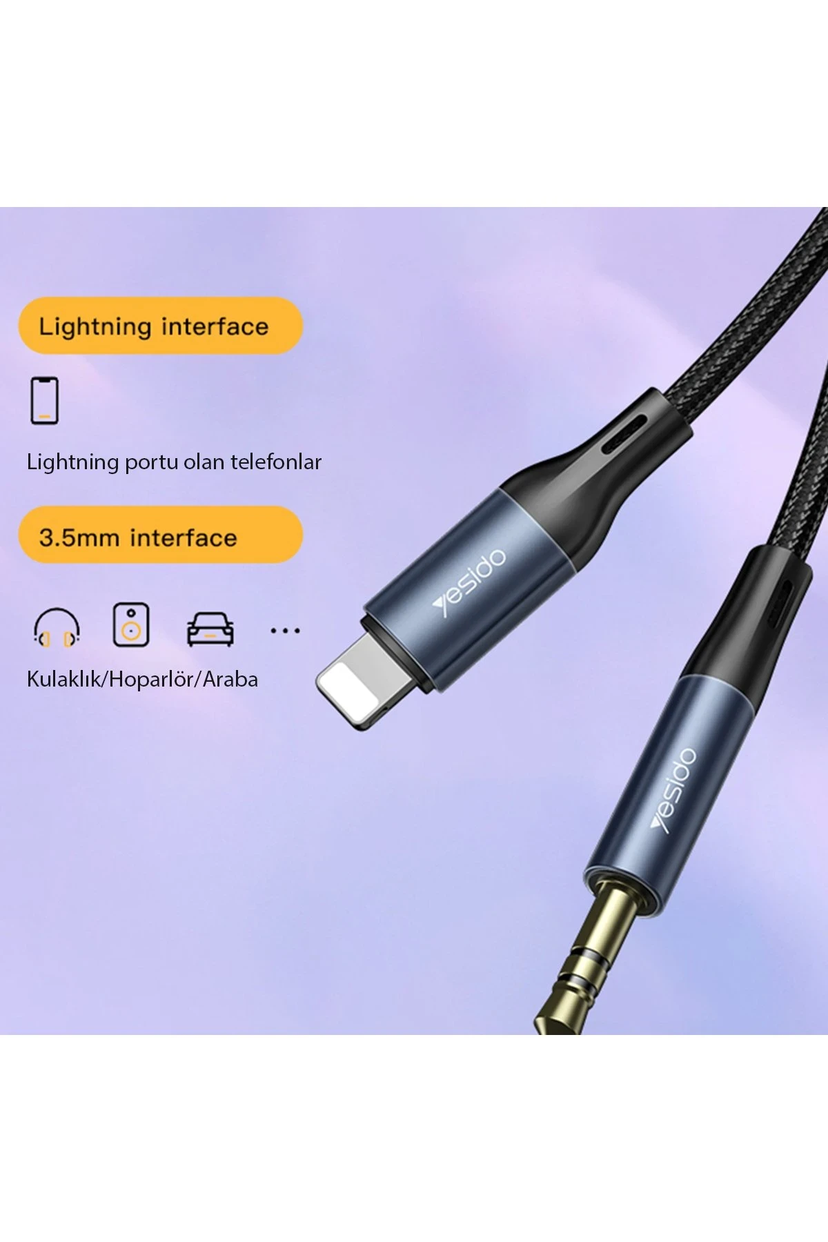 Yesido YAU35 Lightning to Aux Kablo 1M