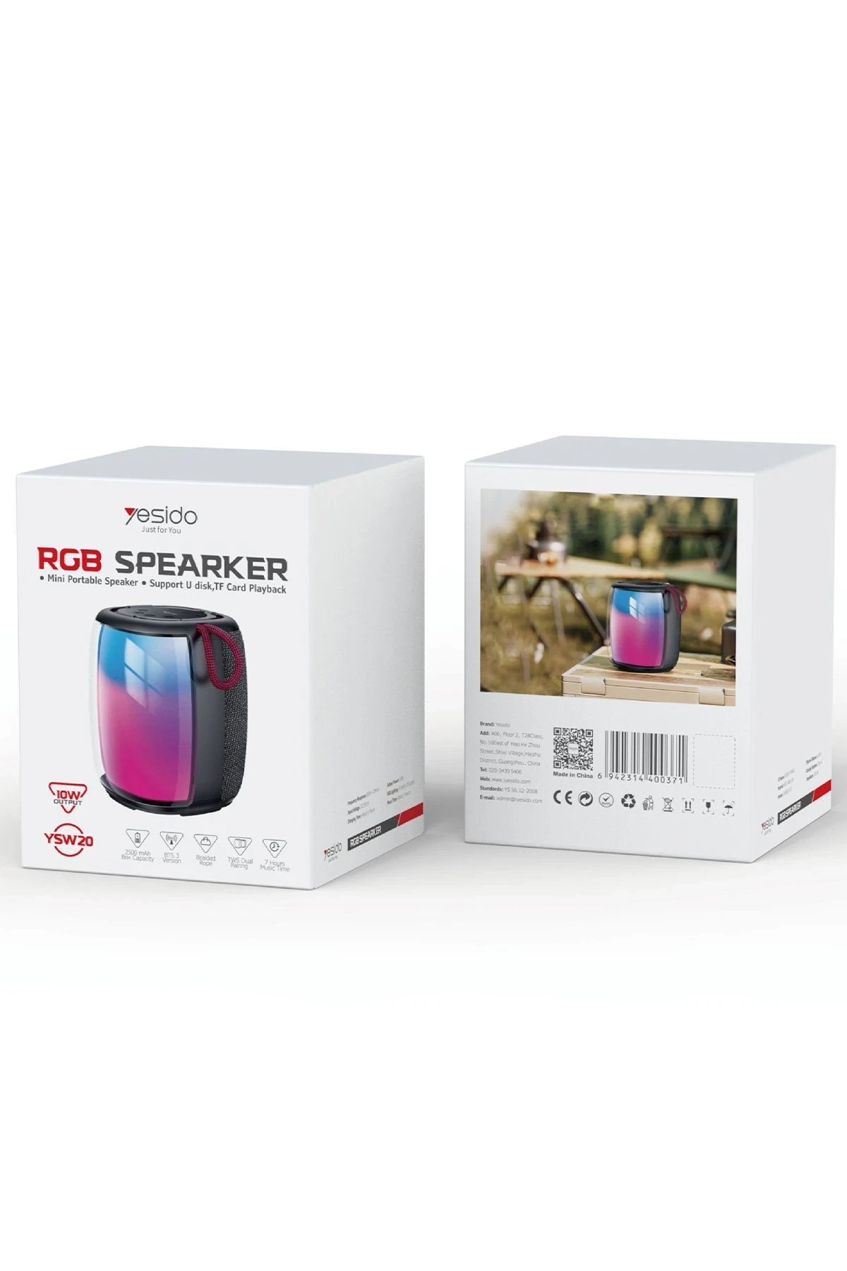 Yesido YSW20 10W Dahili Hoparlörlü 2500 mAh Bataryalı BT 5.3 RGB Kablosuz Mini Hoparlör