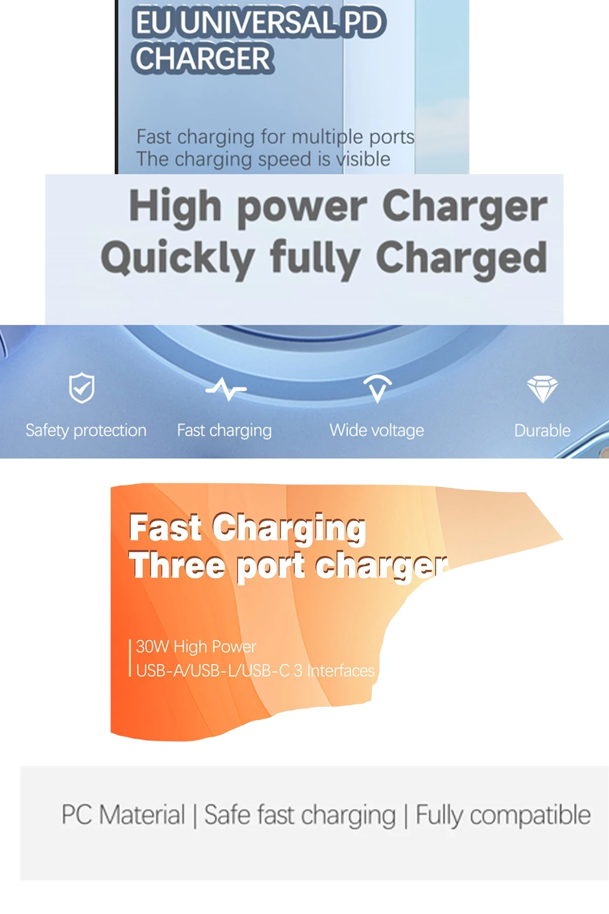 Earldom EU53 Type-C Lightning ve USB Çıkışlı 65W PD Hızlı Şarj Aleti
