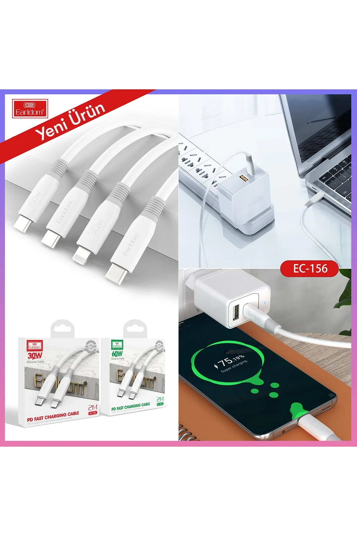 Earldom EC-156i PD 30W Type-C to Lightning 2m Hızlı Şarj Kablosu