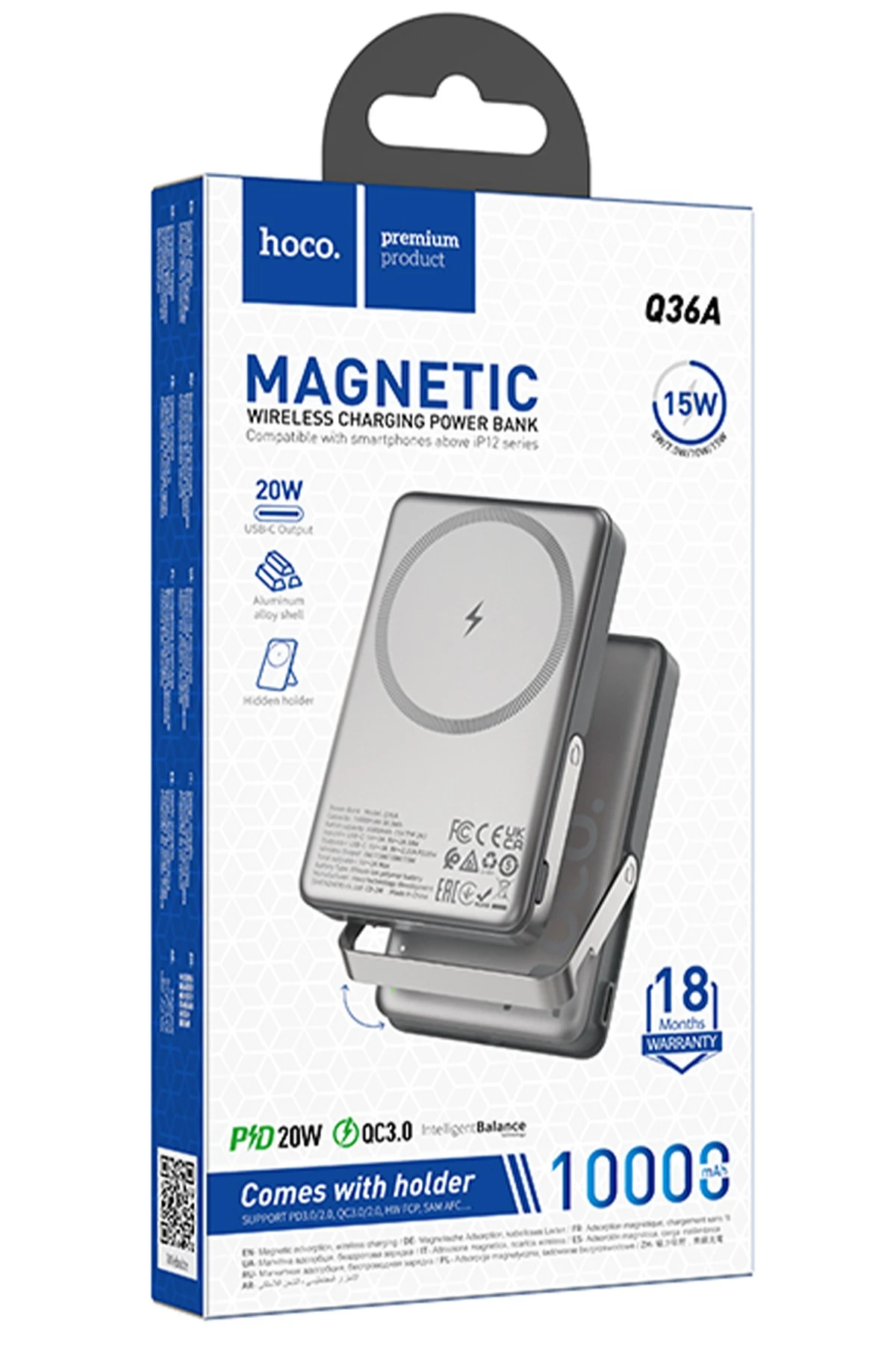 Hoco. Q36A Sunlight 10.000 mAh 20W Type-C ve 10W Kablosuz Şarj PD Magsafe Standlı Powerbank