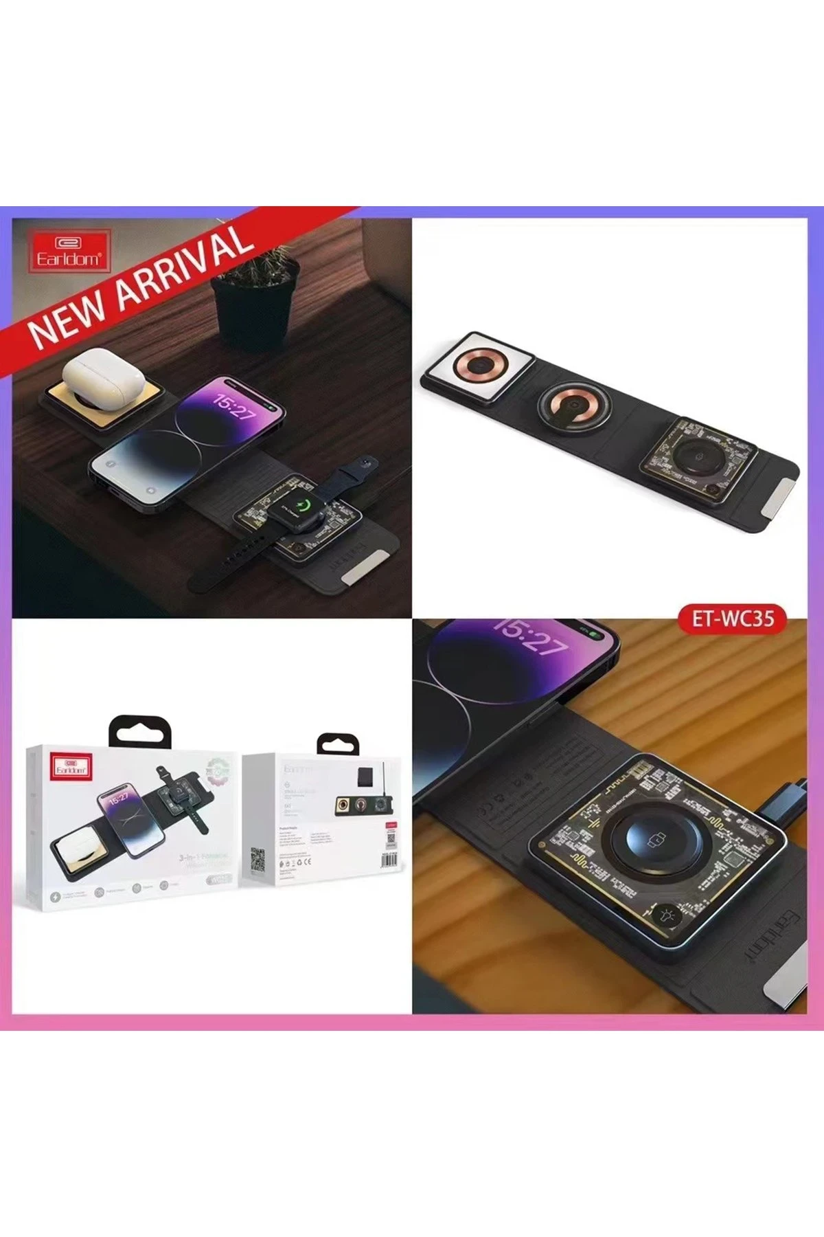 Earldom WC35 3in1 15W Magsafe Katlanabilir Masaüstü Kablosuz Şarj Standı