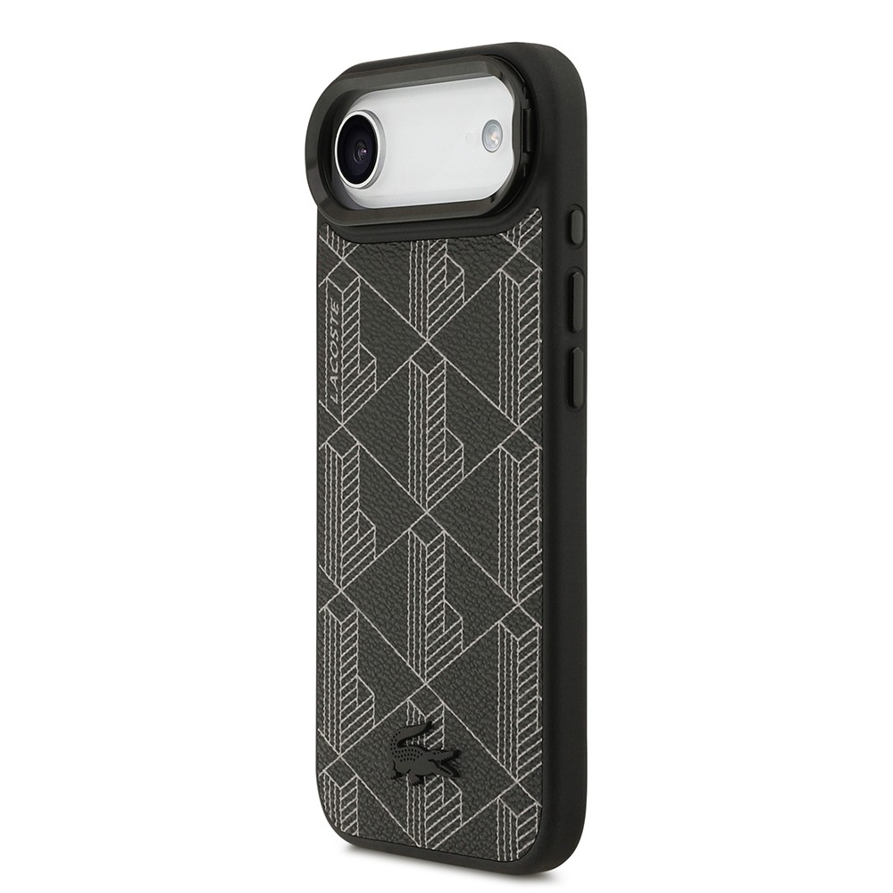 Apple iPhone 17 Air Kılıf Lacoste Orjinal Lisanslı M-safe Şarj Özellikli Standlı PU Deri Karışık Monogram Desenli Kapak