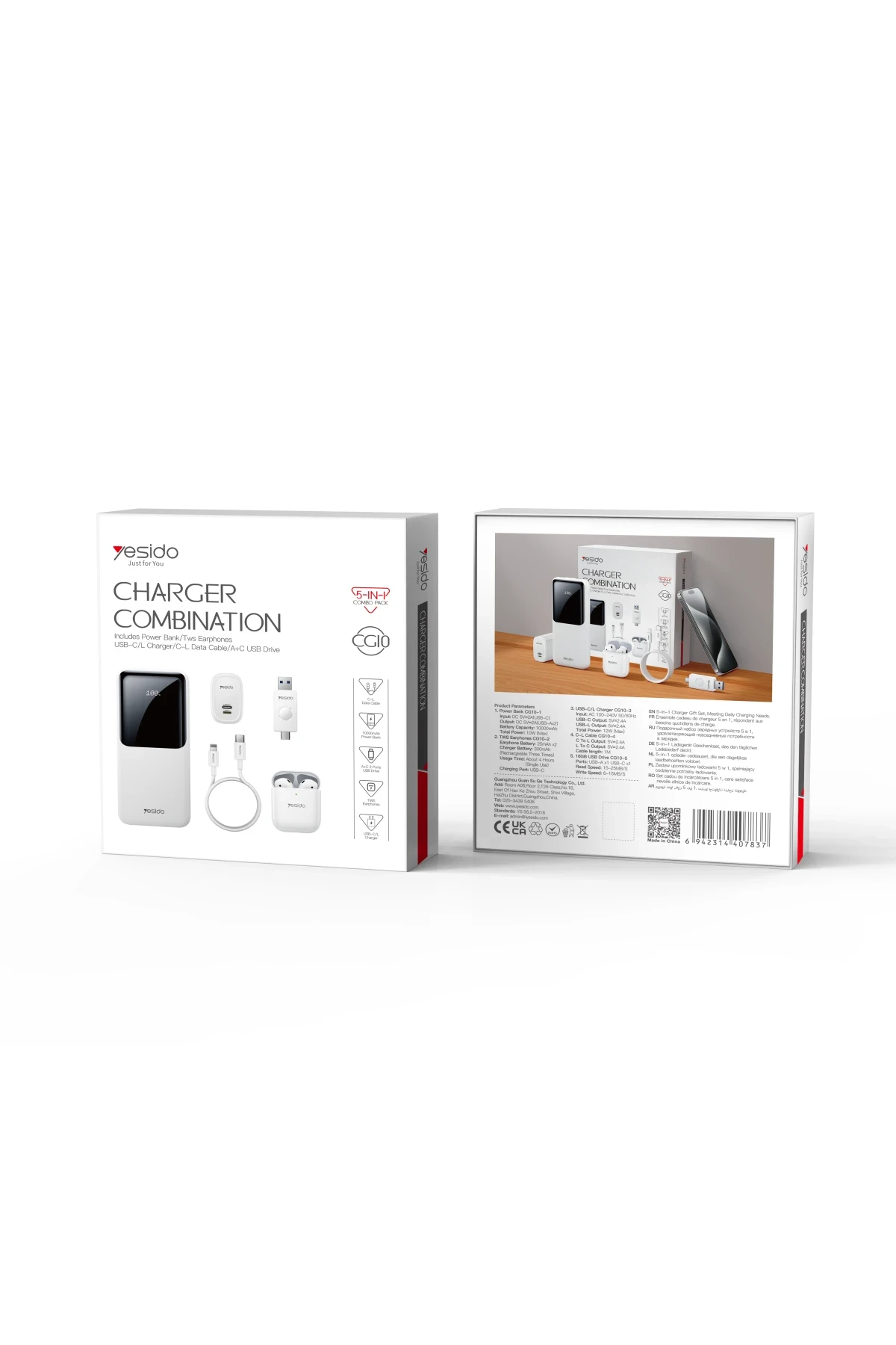 Yesido CG10 5in1 12W Şarj Aleti Kablo Powerbank Flash Bellek Airpods Set