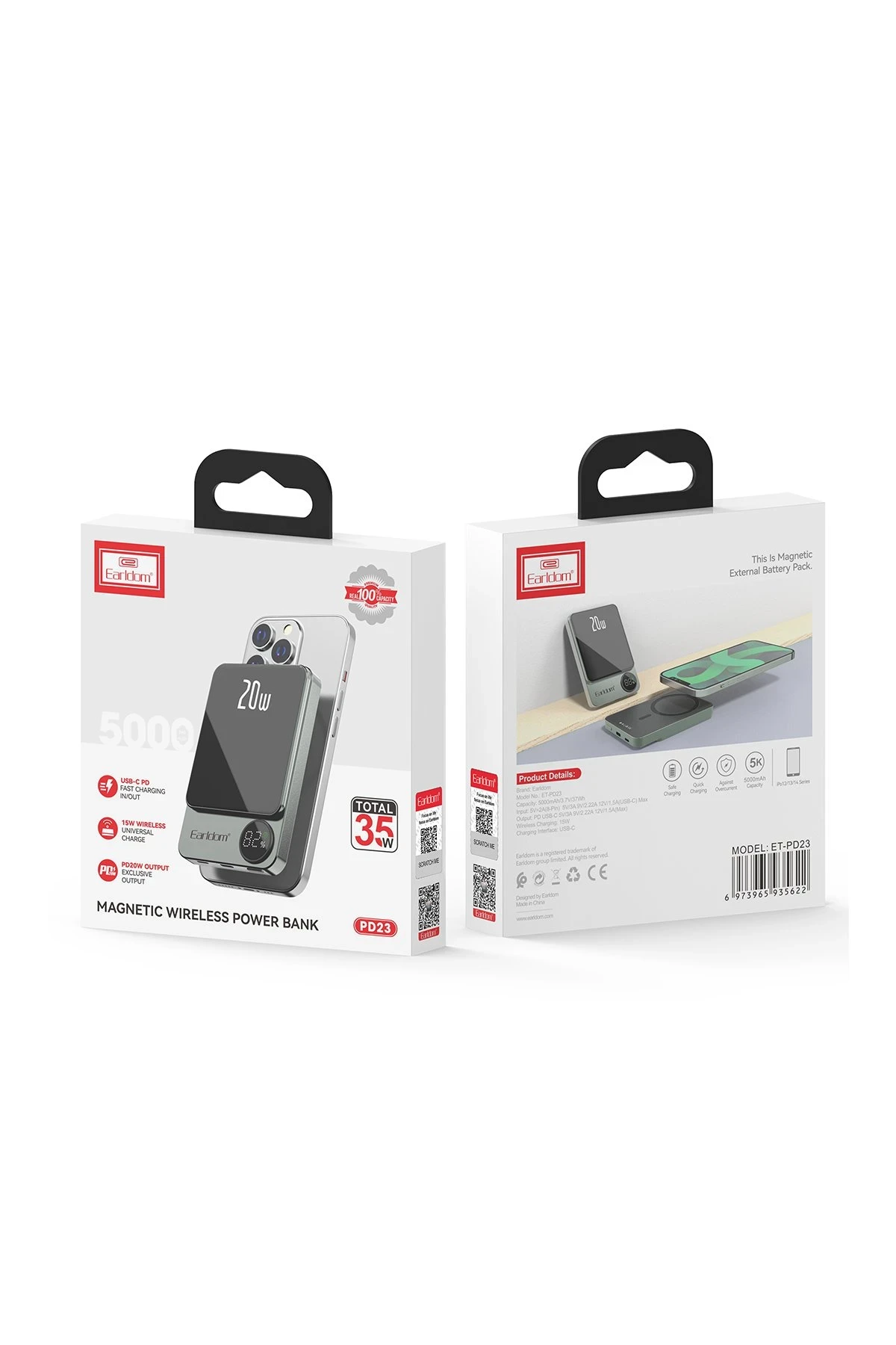 Earldom PD23 5.000 mAh 20W Kablosuz Şarjlı PD Hızlı Şarj Mini Powerbank