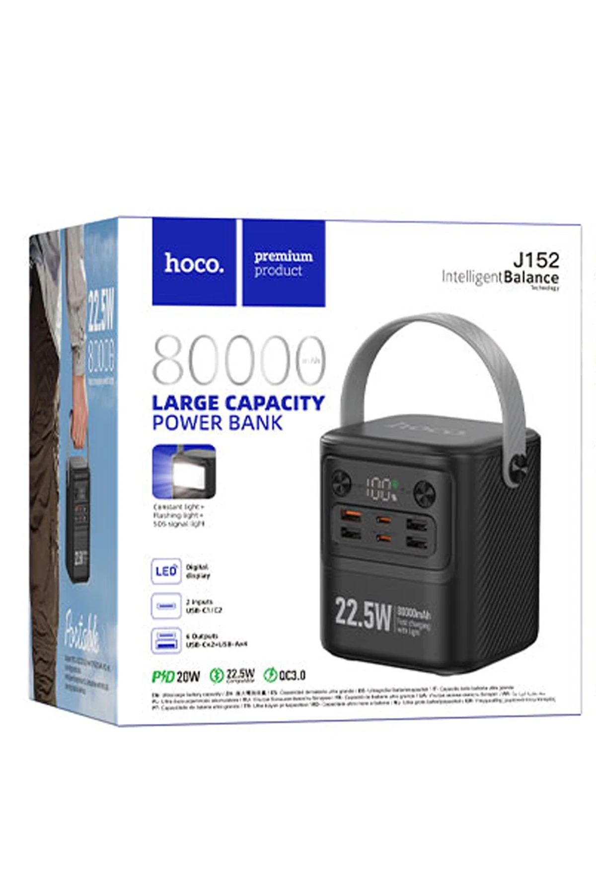 Hoco. J152 Tough 80.000 mAh Dijital Göstergeli PD 20W Led Işıklı Powerbank