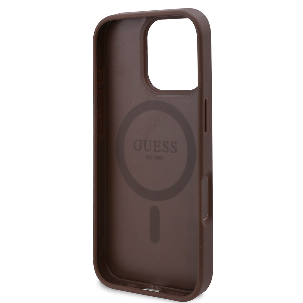 Apple iPhone 16 Pro Kılıf Guess Orjinal Lisanslı M-safe Şarj Özellikli Gül Baskılı 4G Desenli Yazı Logolu Kapak
