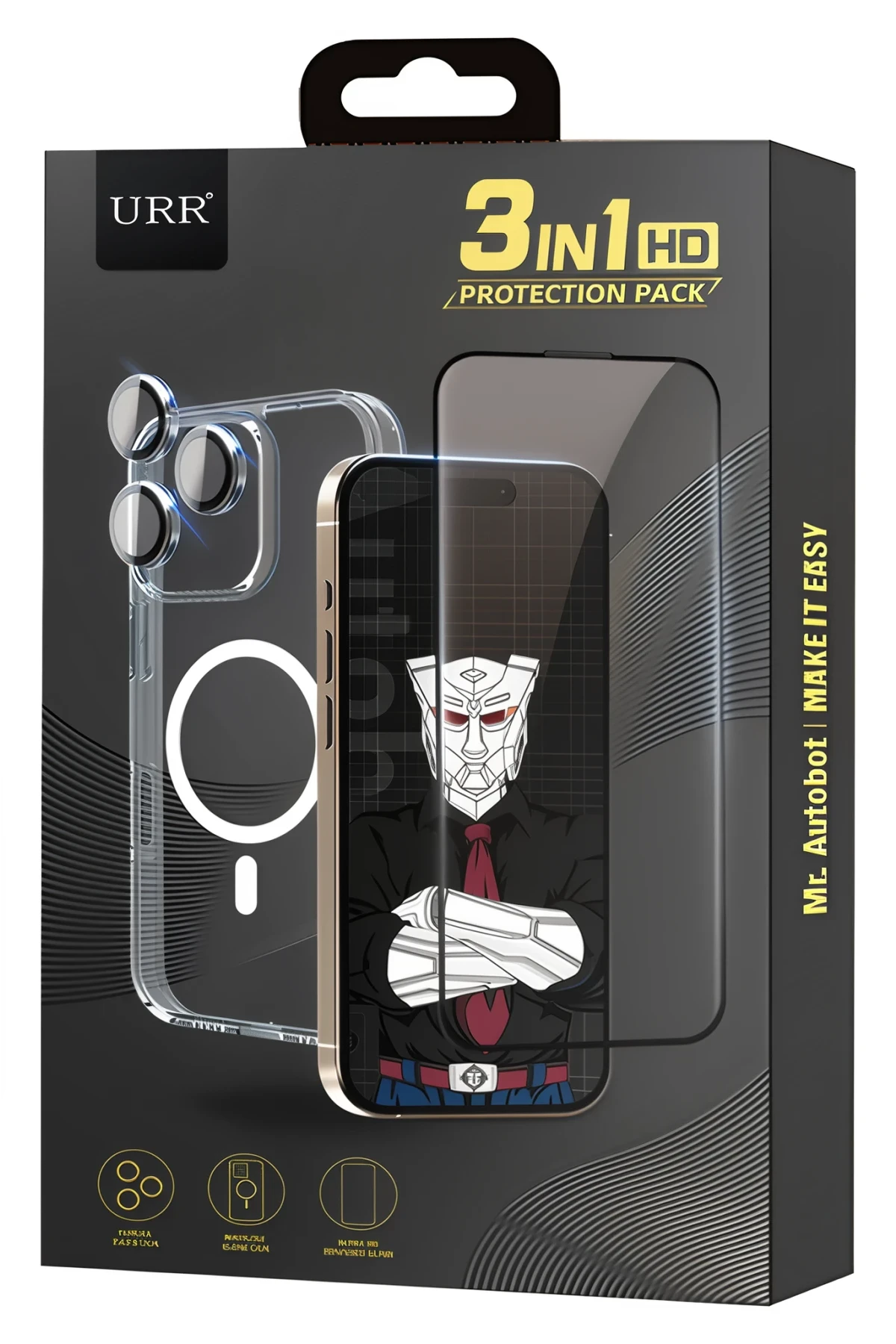 URR iPhone 16 Pro Crystal Clear Magsafe 3in1 Ekran Koruyucu ve Kamera Lens Set