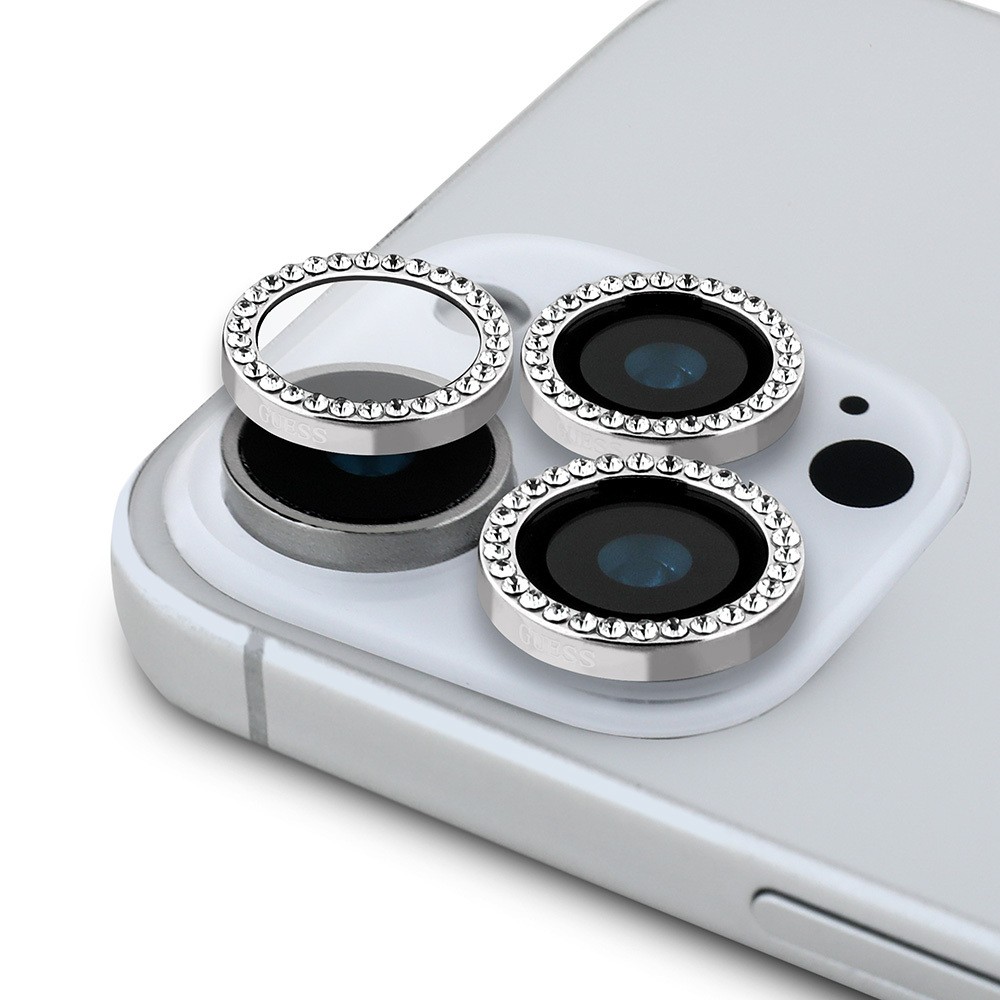 Apple iPhone 15 Pro Max Guess Orjinal Lisanslı Rhinestone Taşlı Lens Koruyucu