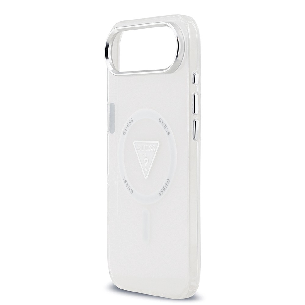 Apple iPhone 17 Air Kılıf Guess Orjinal Lisanslı M-safe Şarj Özellikli IML Baskılı Üçgen Logolu Metal Kamera Çerçeveli Kapak
